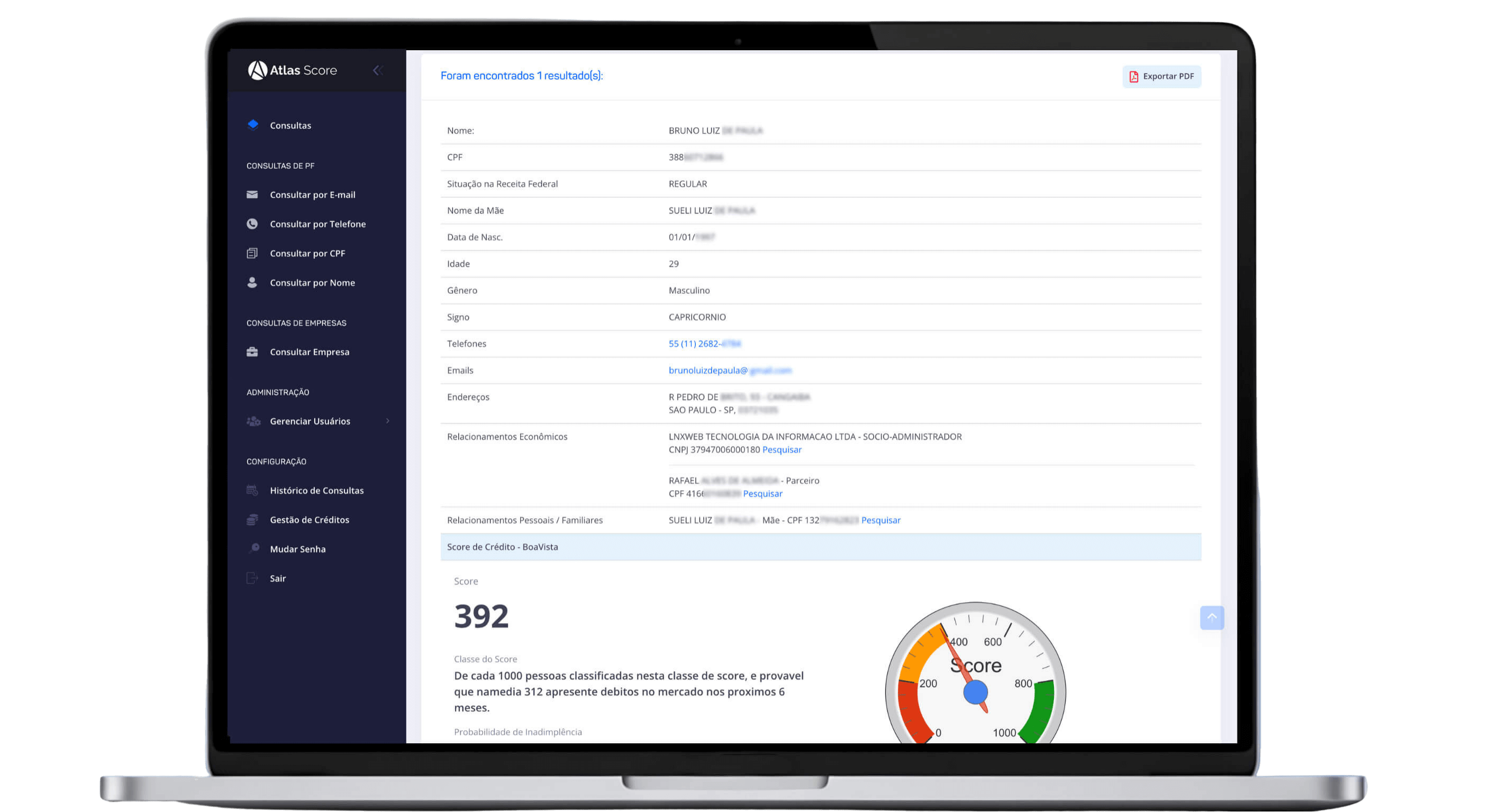 Relatório Atlas Score no Desktop